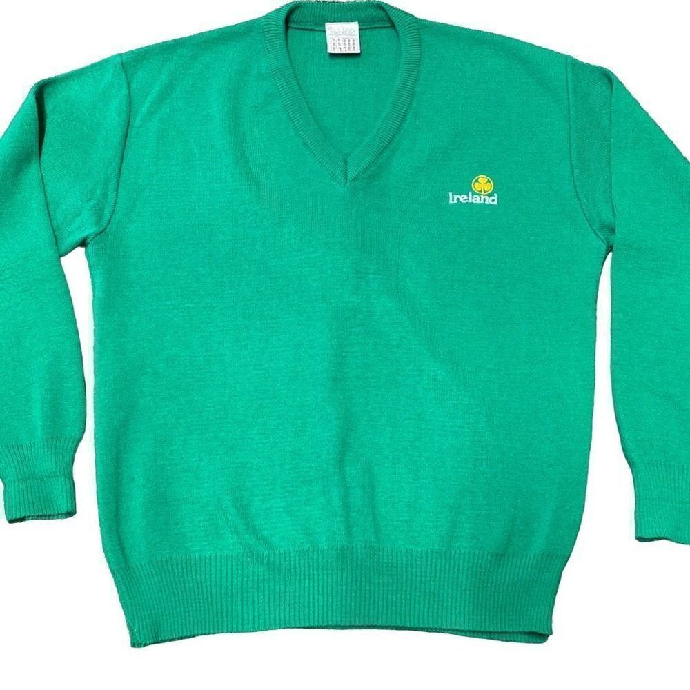Mens Blarney Woolen Mills Golf Sweater Kelly Green Ireland shamrock Logo Large 4